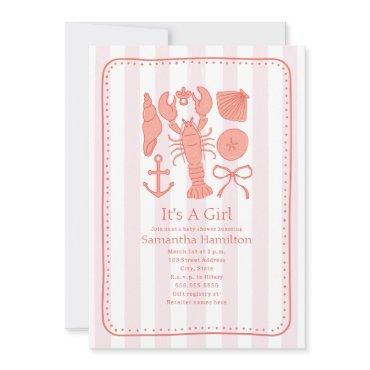 Nautical Lobster Shells Pink Bow Girl