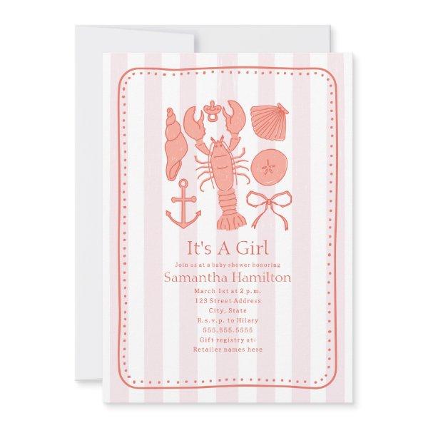 Nautical Lobster Shells Pink Bow Girl