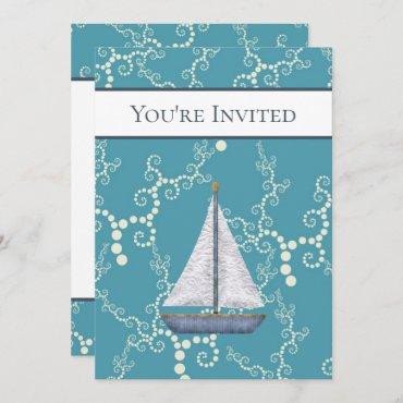 Nautical Sailboat and Swirling Water Baby Shower Invitation