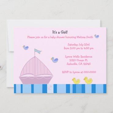 Nautical Sailboat Baby Girl Shower Invitation