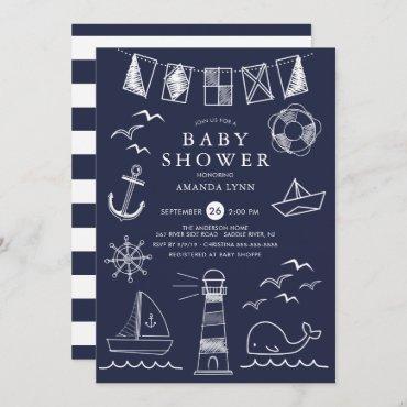 Nautical Sailboat Boy Baby Shower Invitation