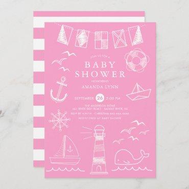 Nautical Sailboat Girl Baby Shower Invitation