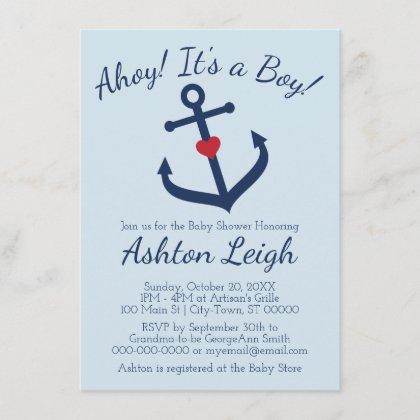 Nautical themed Boy Baby Shower Invitation - BLUE