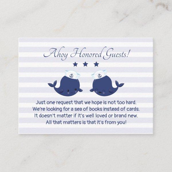 Nautical Twin Boys Ahoy Baby Shower Book Request Enclosure Card