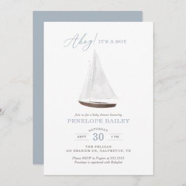 Nautical Watercolor Sailboat Baby Shower Invitatio Invitation