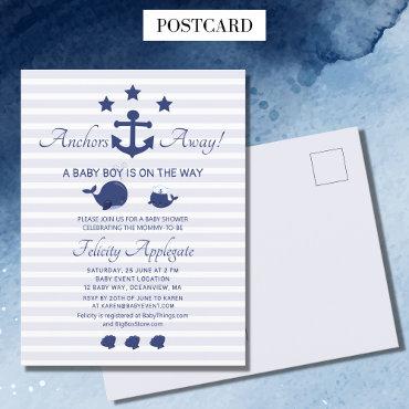 Nautical Whale Achors Away Blue  Postcard