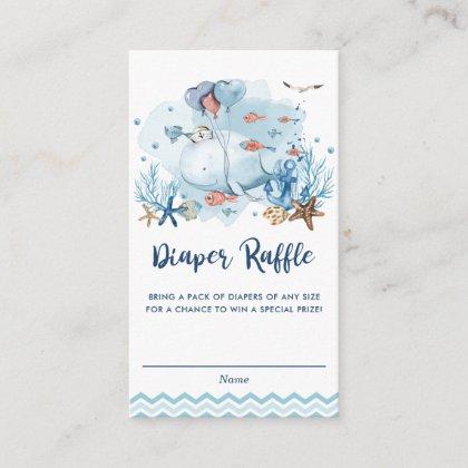 Nautical Whale Blue Baby Shower Diaper Raffle Enclosure Card