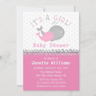 Nautical Whale It's A Girl Baby Shower Invitation