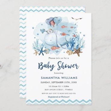 Nautical Whale Under the Sea Blue Boy Baby Shower Invitation