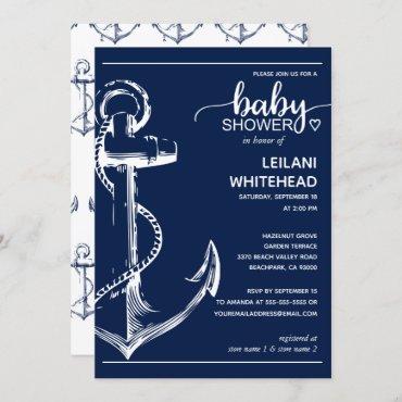 Nautical White Anchor Baby Shower Invitation