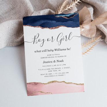 navy and blush agate baby gender reveal