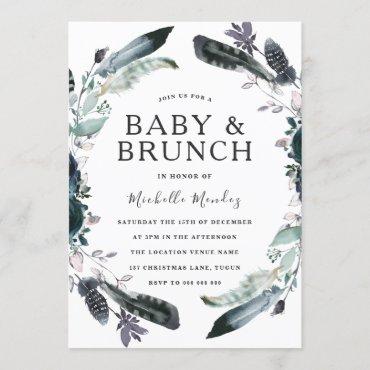 Navy Black Gray Wreath Baby & Brunch Baby Shower Invitation