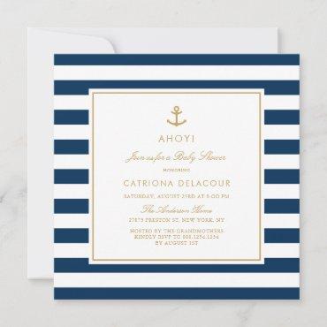 Navy Blue and Gold Nautical Stripes