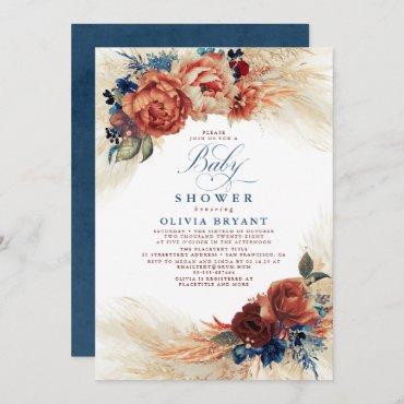 Navy Blue and Terracotta Floral Boho