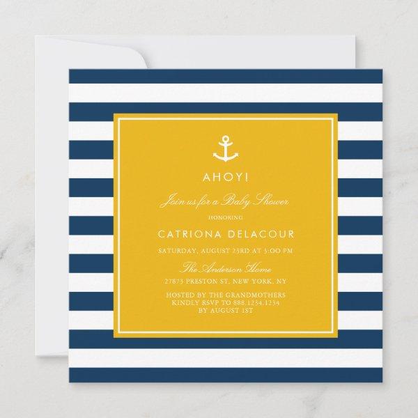 Navy Blue and Yellow Nautical Stripes