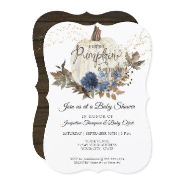 Navy Blue Floral Rustic White Pumpkin