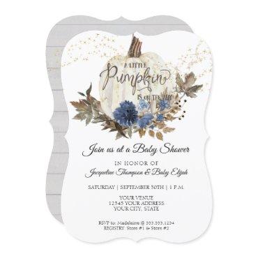 Navy Blue Floral White Wood w Pumpkin