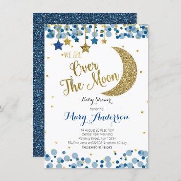 Navy Blue Gold Moon Baby Shower Invitation