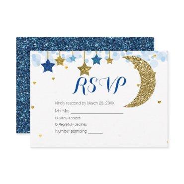 Navy Blue Gold Moon Baby Shower RSVP Card