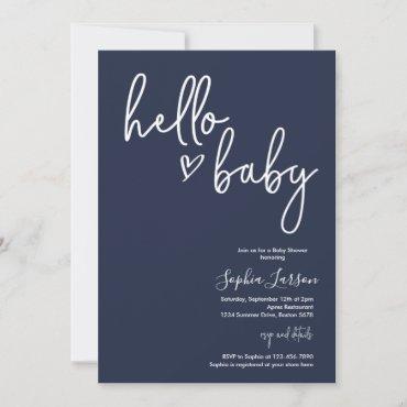 Navy Blue Minimalist Modern Boho Baby Shower Invitation