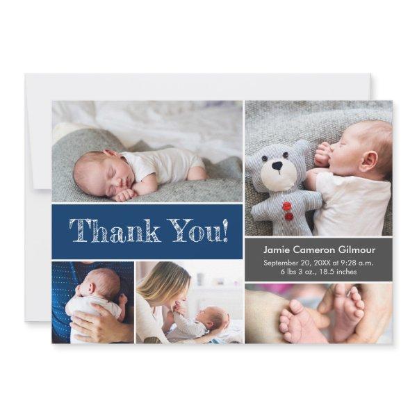 Navy Blue Modern Photos Baby Shower Thank you