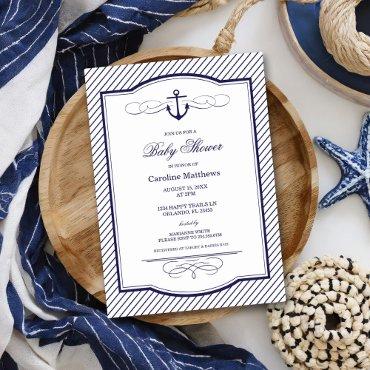 Navy Blue Nautical Anchor and Stripes