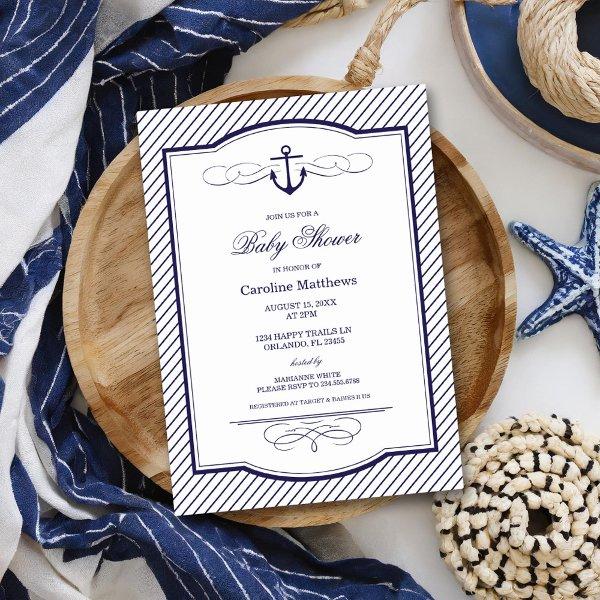 Navy Blue Nautical Anchor and Stripes