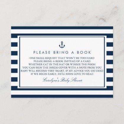 Navy Blue Nautical Baby Shower Please Bring a Book Enclosure Card