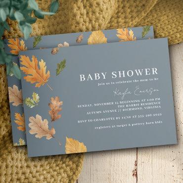 Navy Blue Neutral Fall Leaf Horizontal