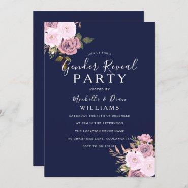 Navy Blue & Rose Gold Floral Gender Reveal Party