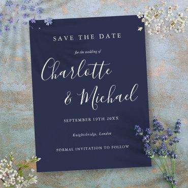 Navy Blue Signature Wedding Save the Date Card