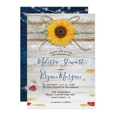 Navy Blue Sunflower Rose Wood Lace Rustic Wedding