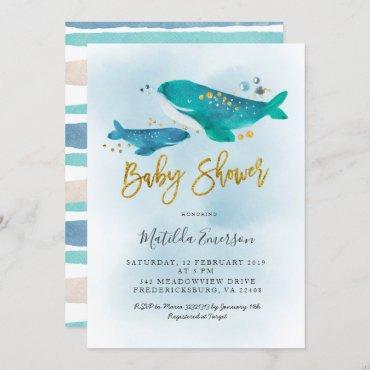 Navy Blue Whale Baby Shower Invitation