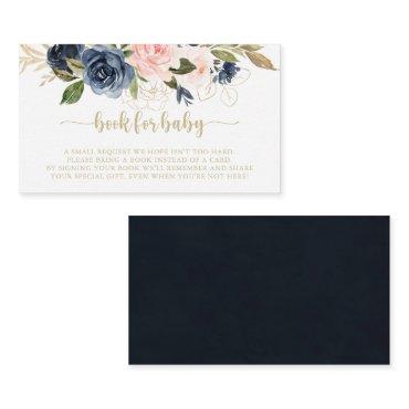 Navy Blush Floral Gold Baby Shower Book Request   Enclosure Card