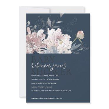 NAVY BLUSH WATERCOLOR FLORAL BABY SHOWER INVITE