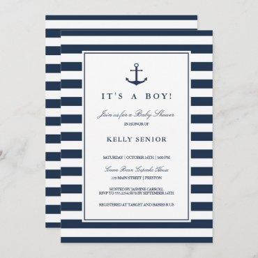 Navy Nautical Baby Shower Baby Boy Invitation