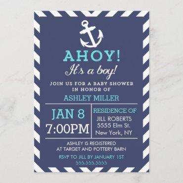 Navy Nautical Chevron Baby Shower Invitation