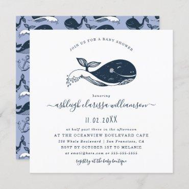 Navy Nautical Whale Baby Shower Square Invitation
