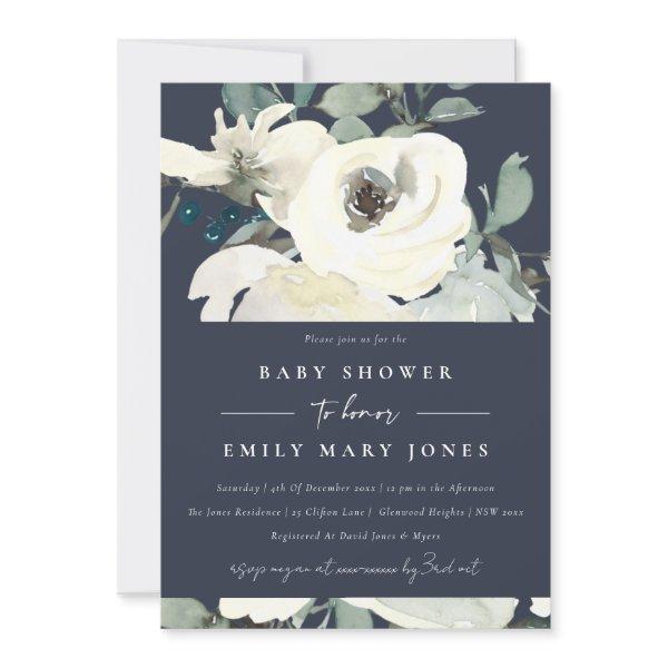 NAVY NEUTRAL IVORY WHITE FLORAL BUNCH
