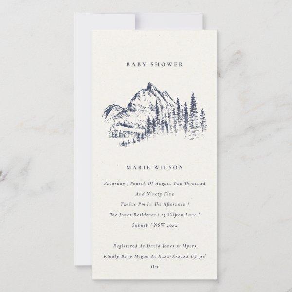 Navy Pine Mountain Sketch Baby Shower Invite