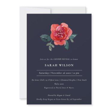 NAVY RED GREEN ROSE FLORAL GENDER REVEAL INVITE