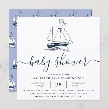 Navy Ship Nautical Baby Shower Square Invitation