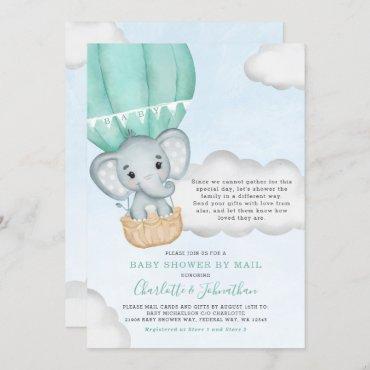 Neutral Baby Shower By Mail Elephant Mint Green Invitation