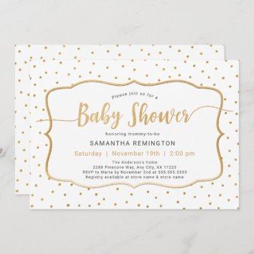 Neutral Gender White Gold Dot Baby Shower Invitation
