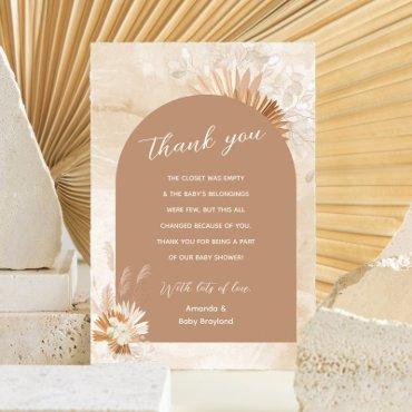Neutral Pampas Baby Shower Thank You Card