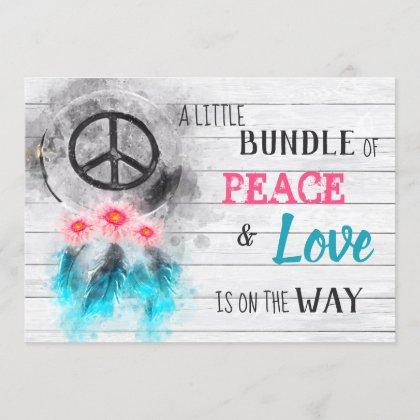 *~ Neutral Rustic Peace & Love Hippie  Baby Shower Invitation
