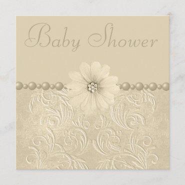 Neutral Vintage Baby Shower Bling Flowers & Pearls