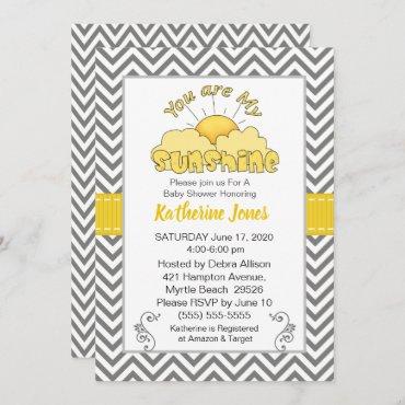 Neutral You Are My Sunshine Baby Shower Invitation