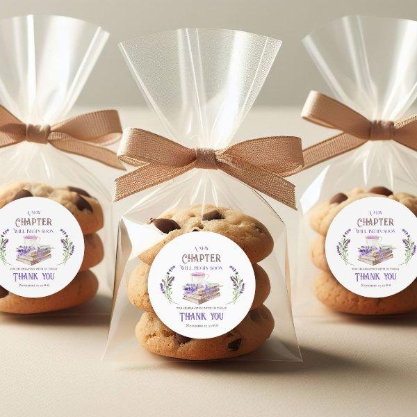 New Chapter Begin Soon Lavender Books Baby Shower Classic Round Sticker