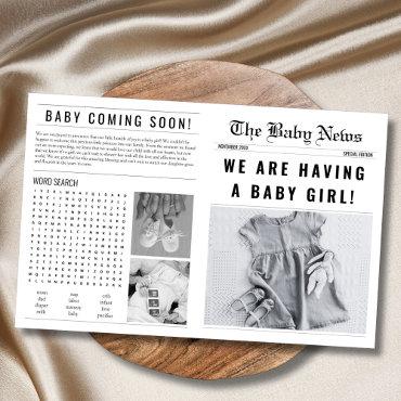 Newspaper It's A Girl Baby Gender Reveal Card